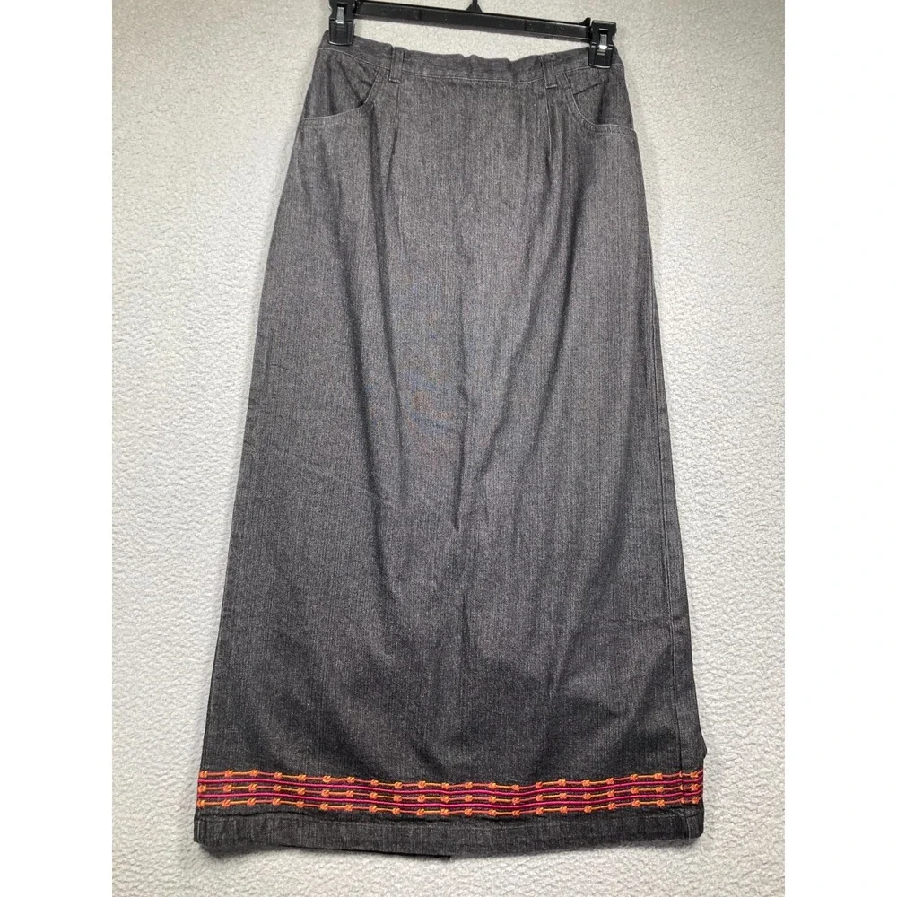 Denim & Co Denim Jacket Skirt Women's Medium Black Western Embroidered Aztec NEW